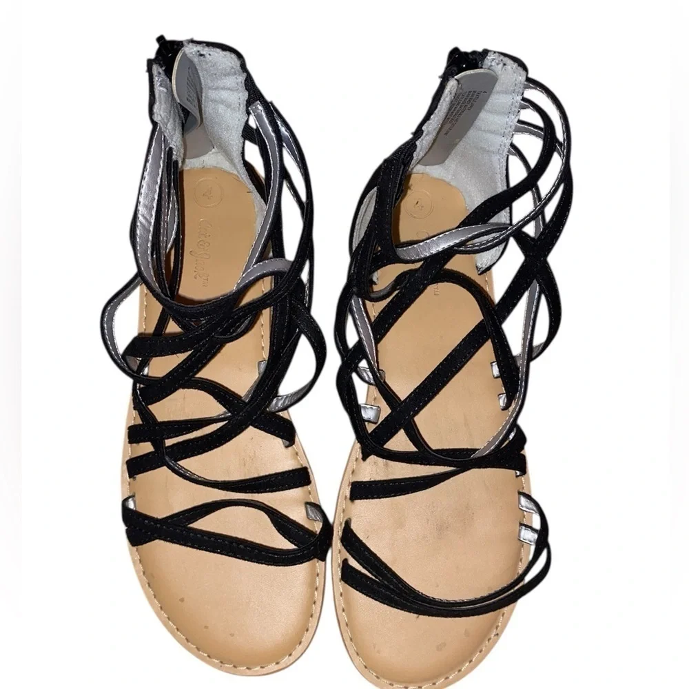 CAT & JACK Girls Gladiator Sandals in Black and Tan Size 4